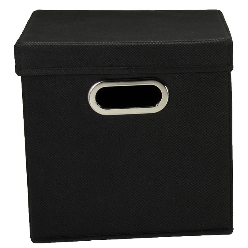 Household Essentials 34-1 Decorative Storage Cube Set with Removable Lids | Black | 2-Pack