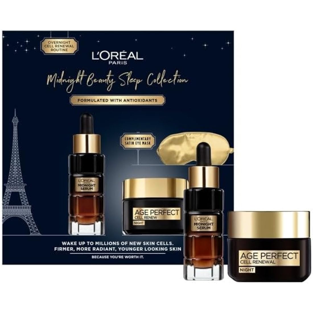 L’Oréal Paris Gift Set, Includes Night Serum and Cream, Cell Renew Overnight Radiance Routine Giftset For Radiance and Skin Cell Renewal, Midnight Beauty Sleep Collection