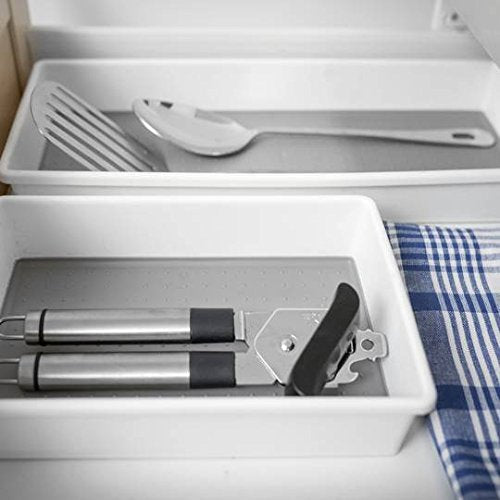 Addis 506985 Premium Tidy Drawer Soft Base Storage Boxes, White Grey, Set of 3, 18 x 40 x 7.5 cm