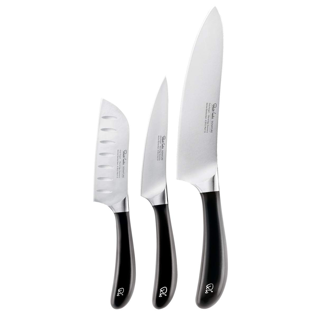 Robert Welch Signature Home Chef Set 3 Piece. Multi Award Winning Design ? Santoku 11cm, Kitchen/Utility 12cm, Cook?s 18cm.