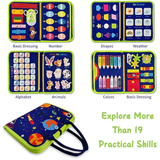 TenFans Busy Board - Montessori Toys for 1 2 3 4 Years Old - Sensory Toys for Autism - Toddler Toys Gift for Boys & Girls Learning Fine Motor Skills