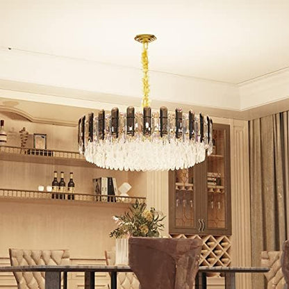 Modern Luxury Round Crystal Chandelier: 40cm 3-Tiers Ceiling Hanging Pendant Light with 6 Bulbs - Contemporary Lighting Fixture Lamp for Kitchen Island Bedroom Transparent Grey