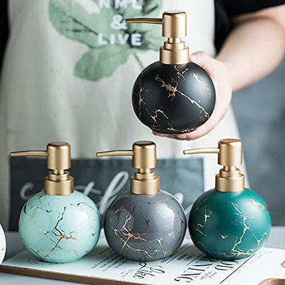 Gold Soap Dispenser, Cute Marble Round Ceramic Lotion BottleDark Green