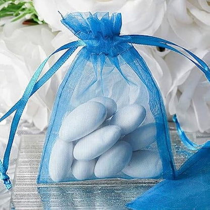 G2PLUS Lake Blue Organza Gift Pouches, 10x15 CM Medium Organza Favour Bags, 100 PCS Wedding Jewelry Bags, Clear Mesh Pouches Perfect for Wedding, Christmas, Birthday, Anniversary