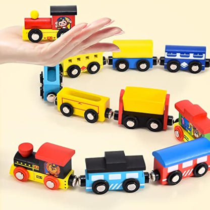 Atoylink Animals Wooden Train Set Toys Engines Cars Magnetic Collection of Vehicles Montessori Educational Toys Preschool Learning Toys Gifts for Kids Toddler Boys Girls 1 2 3 4 5 6 Years Old 12Pack
