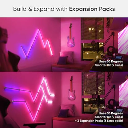 Nanoleaf Lines 60 Degrees Starter Kit, 15 Smart Light Bars LED RGBW - Backlit Modular Wi-Fi Colour Changing Wall Lights, Music & Screen Sync, Works with Alexa Google Apple Homekit, Room Decor