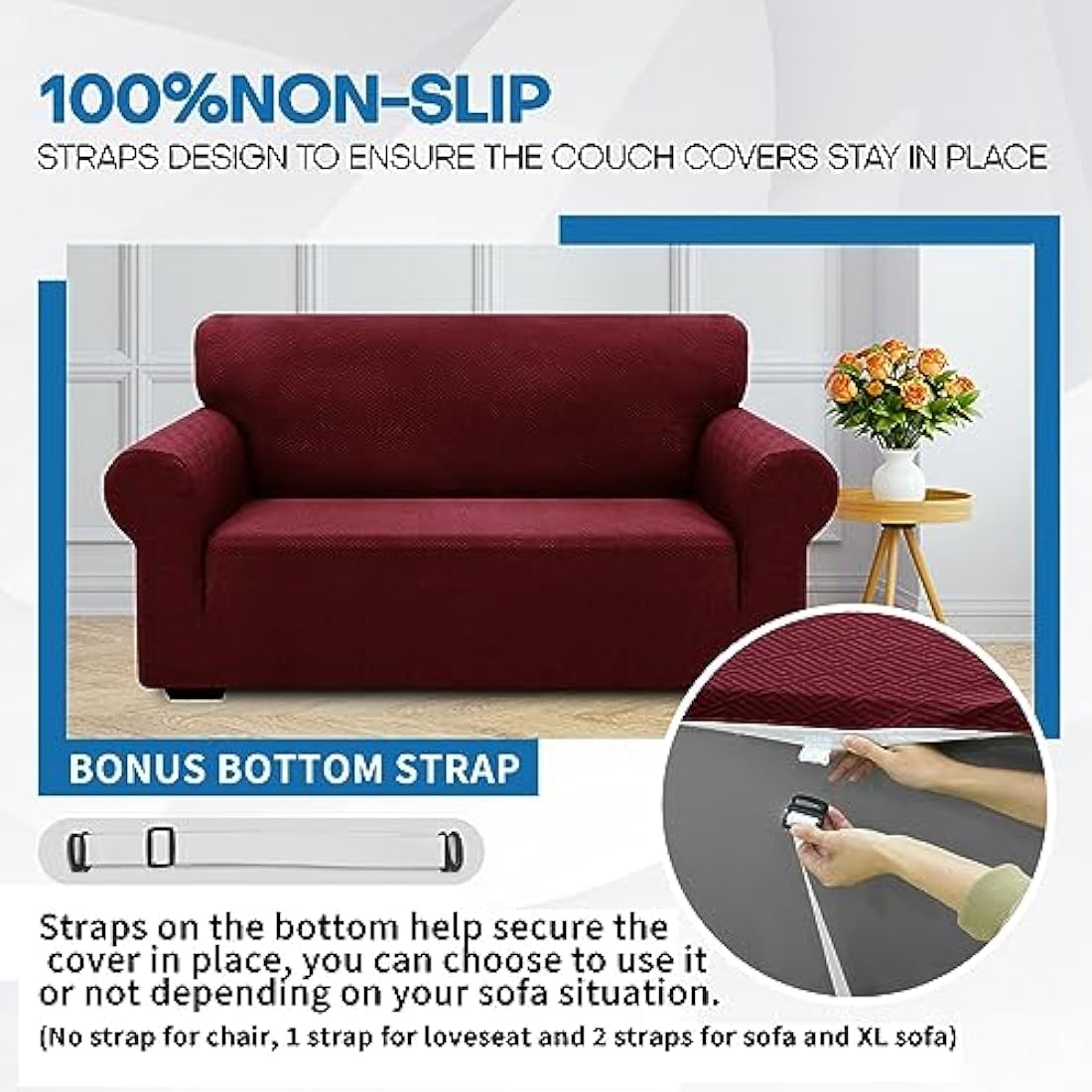 XINEAGE High Stretch Sofa Covers 3 Seater Latest Jacquard 1 Piece Sofa Slipcovers Living Room Universal Couch Covers for Dogs Pet Non Slip Sofa Furniture Protector Washable (3 Seater, Wine Red)