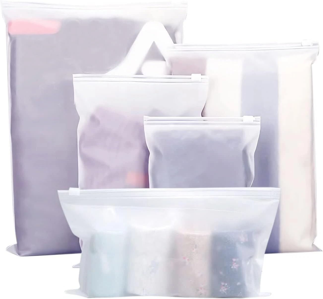 25Pcs Reusable Ziplock Bags,Travel Clothes Storage Bags,5 Multiple Size, Reusable Plastic Frosted Packing Storage Bags for Clothes Shoe