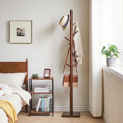 YMYNY Coat Rack Stand with Square Base, Wooden Coat Tree, Hall Tree Free Standing with 8 Hooks, Clothes Stand for Coats, Hat, Handbag, Umbrella, for Office, Hallway, 29 x 29 x 176CM Brown HCR002H