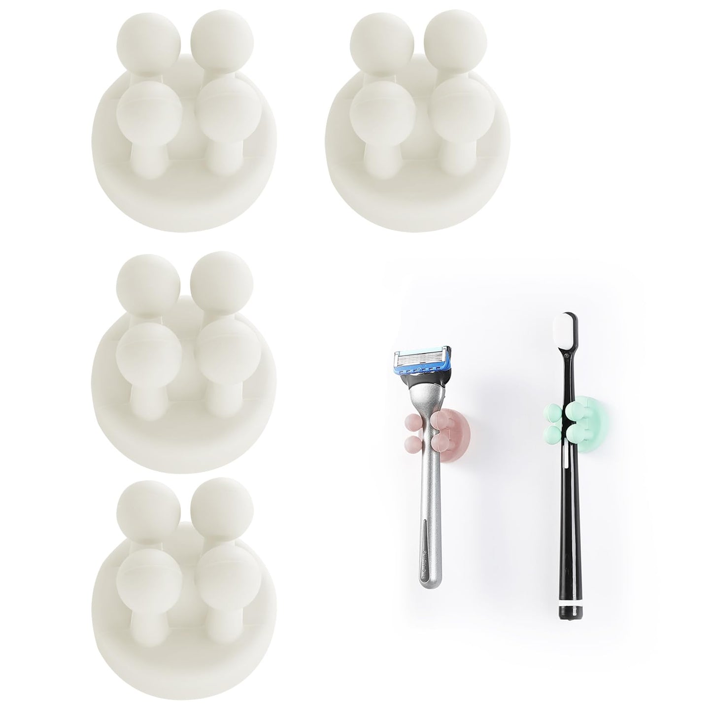 Silicone Toothbrush Holders Multi-Function Hook Razor holder Waterproof Self Adhesive Wall Mounted Single Hook for Wall or Glass for Hanging Bathroom