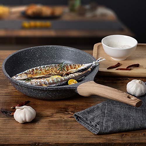 ZUOFENG Non Stick Frying Pan 3 Sets, Stone Pans Cookware Granite Coating, Induction Pans Saucepans Omelette Skillet, 20cm + 24cm + 28cm