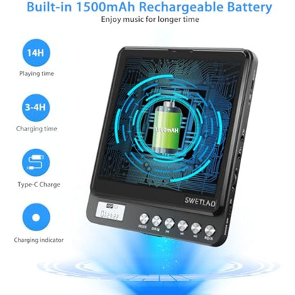 Portable CD Player with Built-in Speakers, Rechargeable CD Player with Double Headphone Jack, Anti-Skip Personal Compact CD Player for Car & Home & Travel