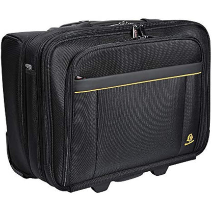 Exacompta - Ref 18534E - Exactive - Exatrolley Travel Suitcase With Wheels and a Telescopic Handle - 450 x 250 x 395mm in Size, Padded Compartment for a 15.6" Laptop - Black & Orange