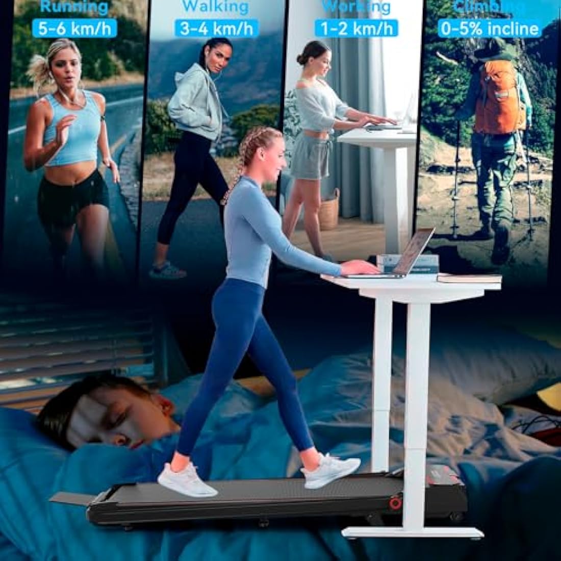 Walking Pad with 5% Incline, 3 In 1 Under Desk Treadmill for Home and Office, Portable Treadmill with LED Display, Remote Control,Installation Free