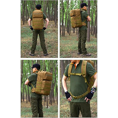 YuanWen Tactical Backpack 55L Water Resistant Military Army Combat Rucksack Trekking Rucksack MOLLE Camping Hiking Backpack Black
