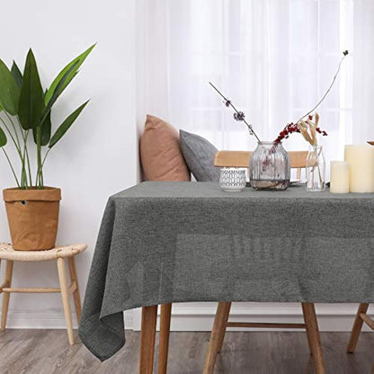 Deconovo Solid Faux Linen Rectangle Tablecloth Water Resistant Table Cloth for Patio 51x87in(130x220cm) Grey