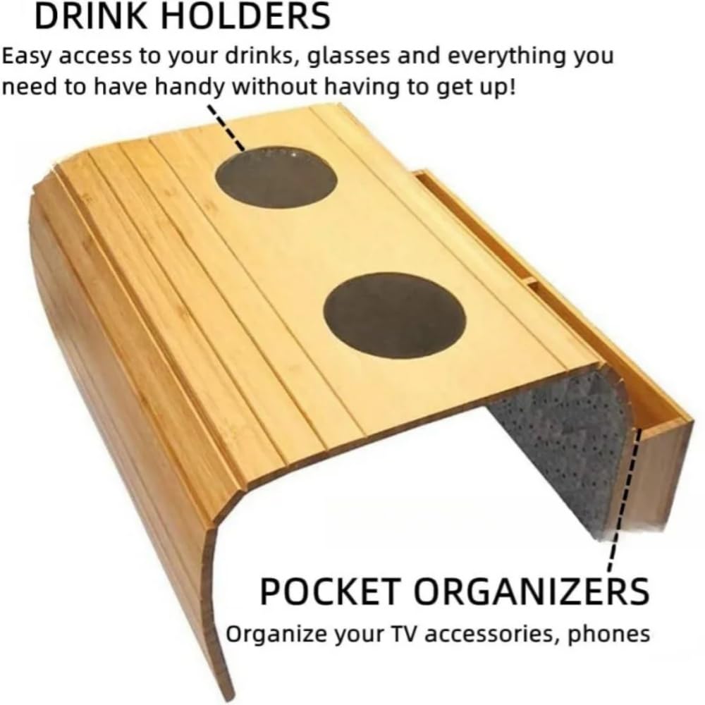 Orivin Sofa Arm Tray, Foldable Wooden Couch Tray Table, Eco-Friendly, Couch Cup Holder, Sofa Armrest Table for Drinks, Snacks