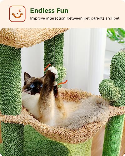 PAWZ Road Cactus Cat Tree for Indoor Cats with Super Large Condo, Cat Tower with Scratching Post, Large Hammock, Dangling Ball and Top Perch, 79cm