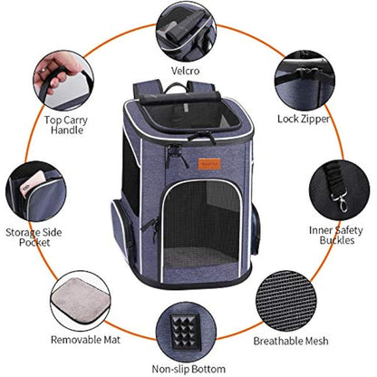 Morpilot® Cat Carrier Backpack, Foldable Pet Carrier Backpack for Cats and Small Dogs, Dog Backpack Carrier with Ventilated Design Inner Safety Strap, Puppy Carrier Bag for Travel Camping Hiking Blue