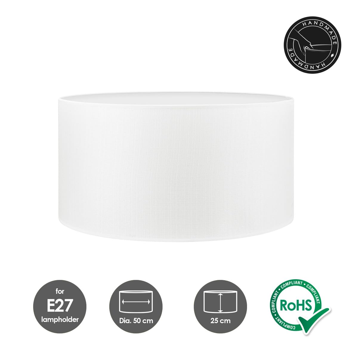 Home Sweet Home collection Modern Lampshade Canvas | Cylinder | 50/50/25cm | White | Fabric lampshade Made of Cotton | for E27 lamp Holder | RoHS