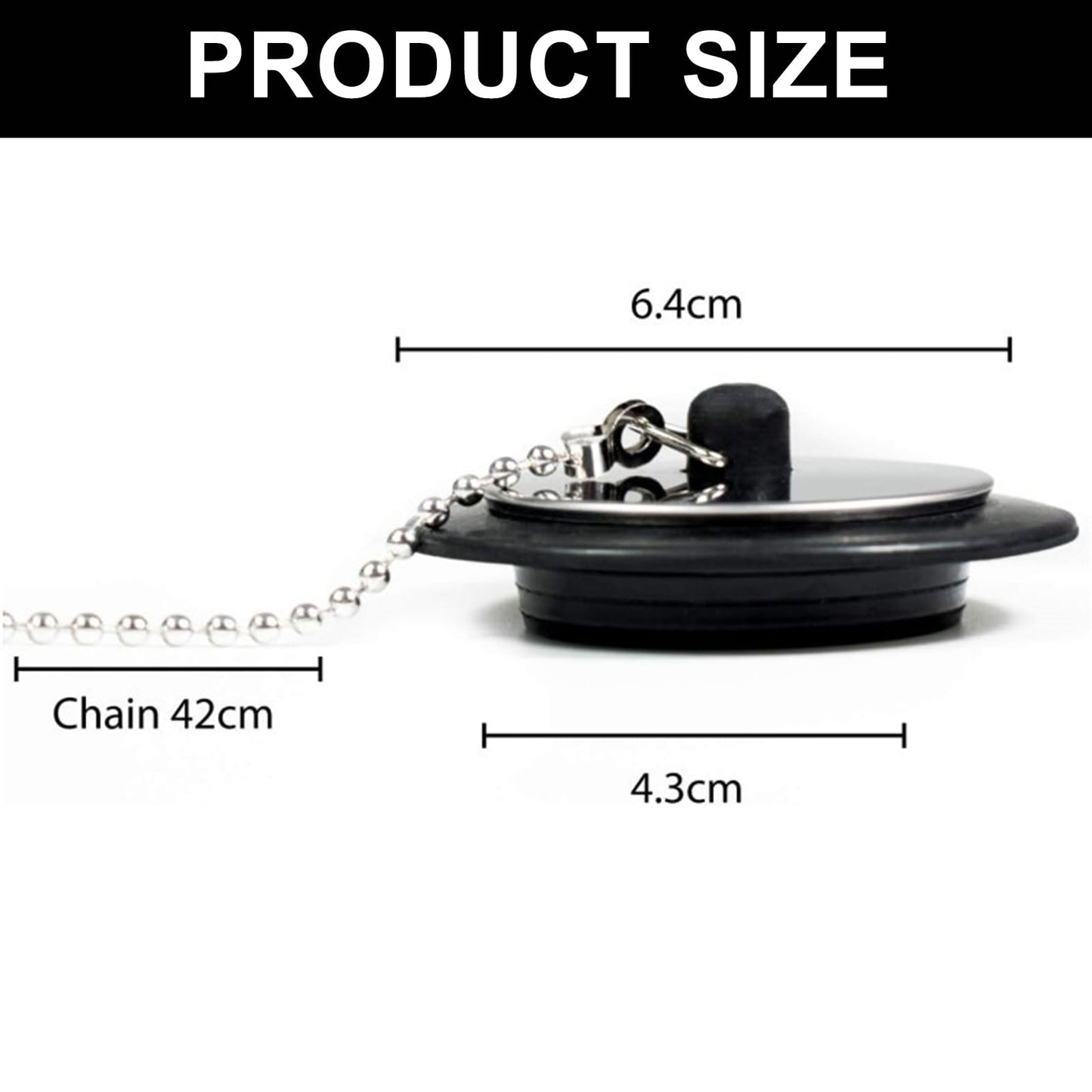 Universal bath plug with Stainless Steel Chain, bath plug replacement, Drain Stopper for Bathroom and Kitchen, bath plug and chain
