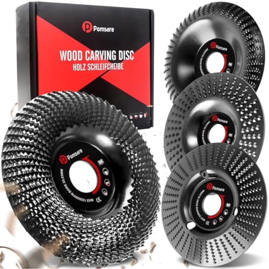 Pomsare Angle Grinder Wood Carving Disc 115mm, 4 PCS Wood Grinding Wheel, Angle Grinder attachments, Grinder Shaping Disc for Angle Grinders with 22.23mm Arbor & M14 Threads