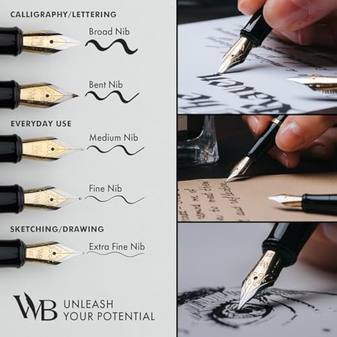 Wordsworth & Black Fountain Pen Set, 18K Gilded Fine Nib, Includes 24 Pack Ink Cartridges, Ink Refill Converter & Gift Box, Gold Finish, Calligraphy, [Black Chrome], Perfect for Men & Women