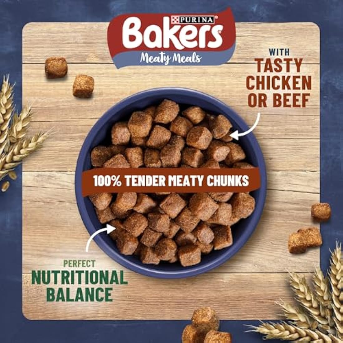 Bakers Meaty Meals Adult Dry Dog Food Chicken 2.7kg, Pack of 4