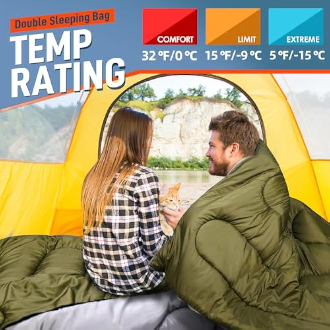 MEREZA Sleeping Bags XL for Mens Double Sleeping bag Adult Wide Sleeping Bag for Camping Big and Tall Sleeping Bags Large 2 Person Sleeping bag King Size Warm Cold Weather