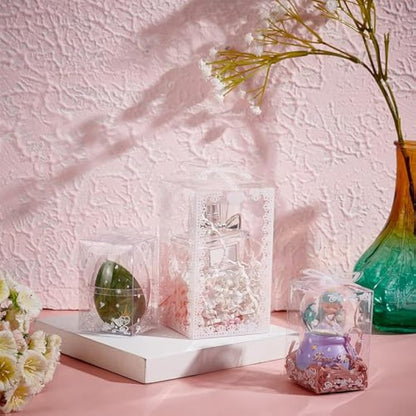 BENECREAT 24PCS Clear Gift Box with Bowknot(12x7x7cm) Transparent PVC Favour Boxes Empty Containers Packing Box for Holiday Wedding, Party and Shower Favors
