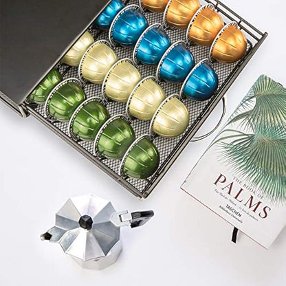 HiveNets Nespresso Vertuoline Capsule Drawer Compatible Vertuo Coffee Storage Metal 40 Pods Capacity