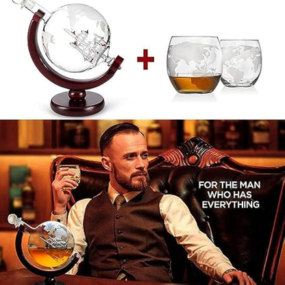 Whiskey Globe Decanter with Glasses Set, Whiskey Carafe Set with 1 Decanter and 2 Glasses with Ship for Scotch, Vodka Gift