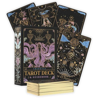 Calmoura Tridevia Tarot Cards with Guide Book (78 Cards) – Rider Waite Tarot Cards with Meanings on Them – Tarot Deck for Beginners