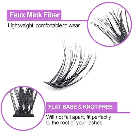Cluster Eyelash 240pcs 40D 0.07 D Curl 9mm Cluster Eyelashes Extensions, Soft Individual Lashes Natural False Eyelashes Clusters DIY Eyelash Extension At Home (9mm, 40D-D-0.07)