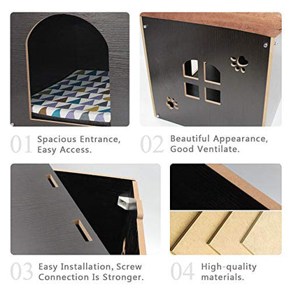 Cat Pet Bed House- Footstool Style Cat Cave Puppy Kennel, Foldable Pet House with Free Pet Cushion for Small Dogs Cats Rabbits Creative Wood Sitting