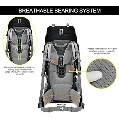 MOUNTAINTOP Hiking Backpack 80L Waterproof Mountaineering Backpack Large Camping Trekking Rucksack Multifunctional Climbing with Rain Cover