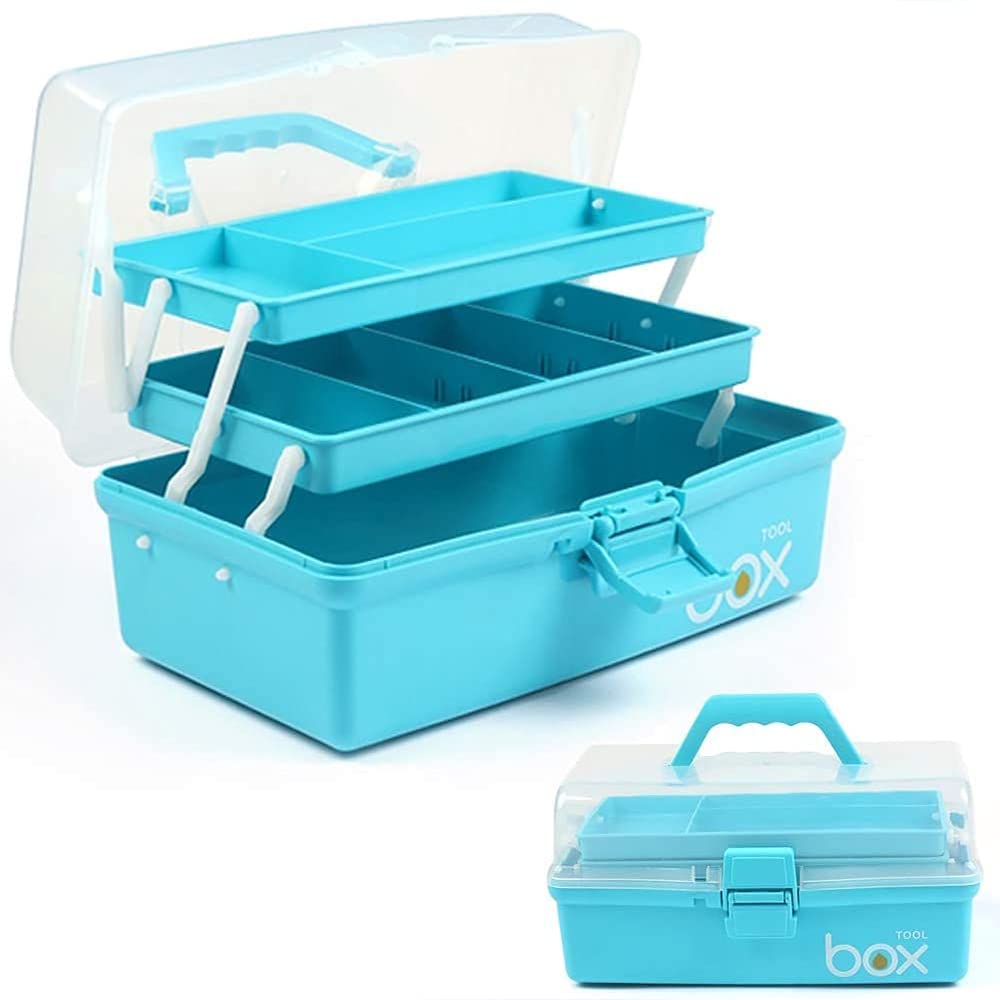 12in Three-Layer Multipurpose Storage Box Organizer Folding Tool Box/Art & Crafts Case/Sewing Supplies Organizer/Medicine Box/Family First Aid Box