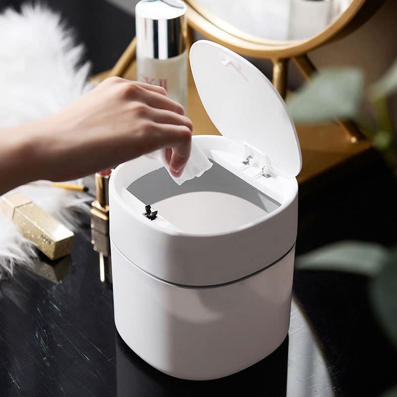 ETRAVEL plastics Small bin office desk bin with lid for countertop, cosmetic table top, bathroom, bedroom, kids (WHITE)
