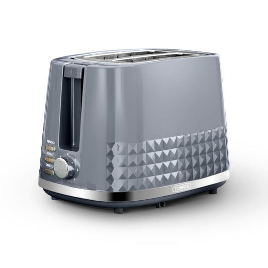 Tower T20082GRY Solitaire 2 Slice Toaster, Browning Control, 850W, Grey with Chrome Accents