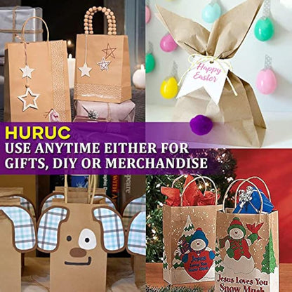 HURUC 20 Pcs Brown Paper Bags With Handles,130GSM, Small Paper Gift Bags, Eco-Friendly Kraft Shopping Carrier, Christmas, Easter, Birthday Parties & Merchandise Retail 18x24x8cm