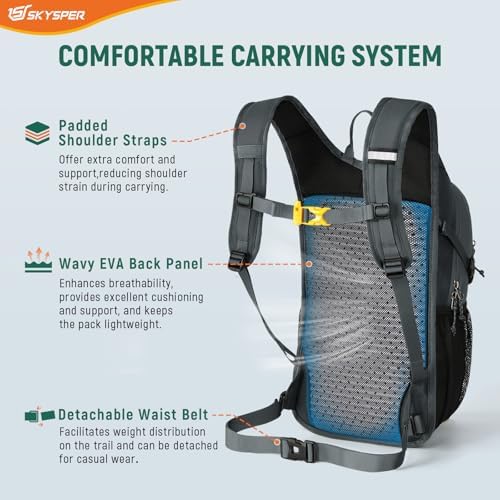 SKYSPER Hiking Backpack 15L Recycled Rucksack Travel Hiking Pack Lightweight Day Pack for Women Men