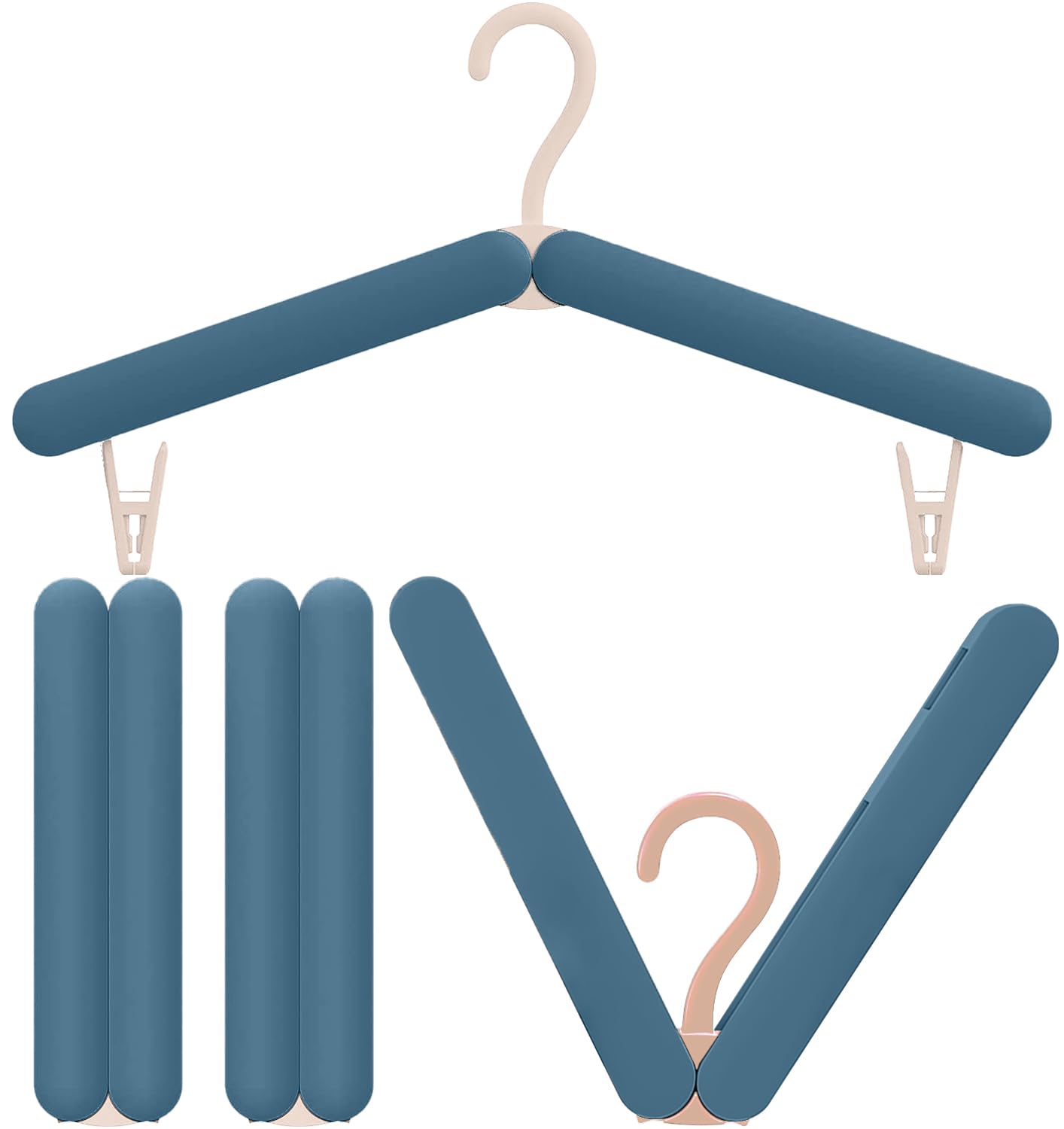 REDJOY Travel Coat Hanger and Folding Coat Hangers for Travelling (Pack of 4) | Portable Foldable Design with Clips for Trousers, Dresses & Laundry