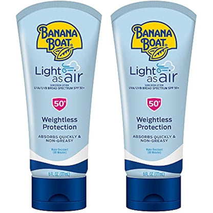 Banana Boat Light As Air Reef Friendly Broad Spectrum Sun Protection Lotion SPF 50 6oz Twin Pack