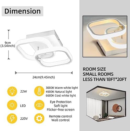 EIDISUNY LED Ceiling Light 22W Modern Square Design LED Ceiling Lamp Cool White/Natural White/Warm White/Metal Ceiling Lighting Fixture for Living Rooms Bedrooms Hallway Office 85V-265V (White)
