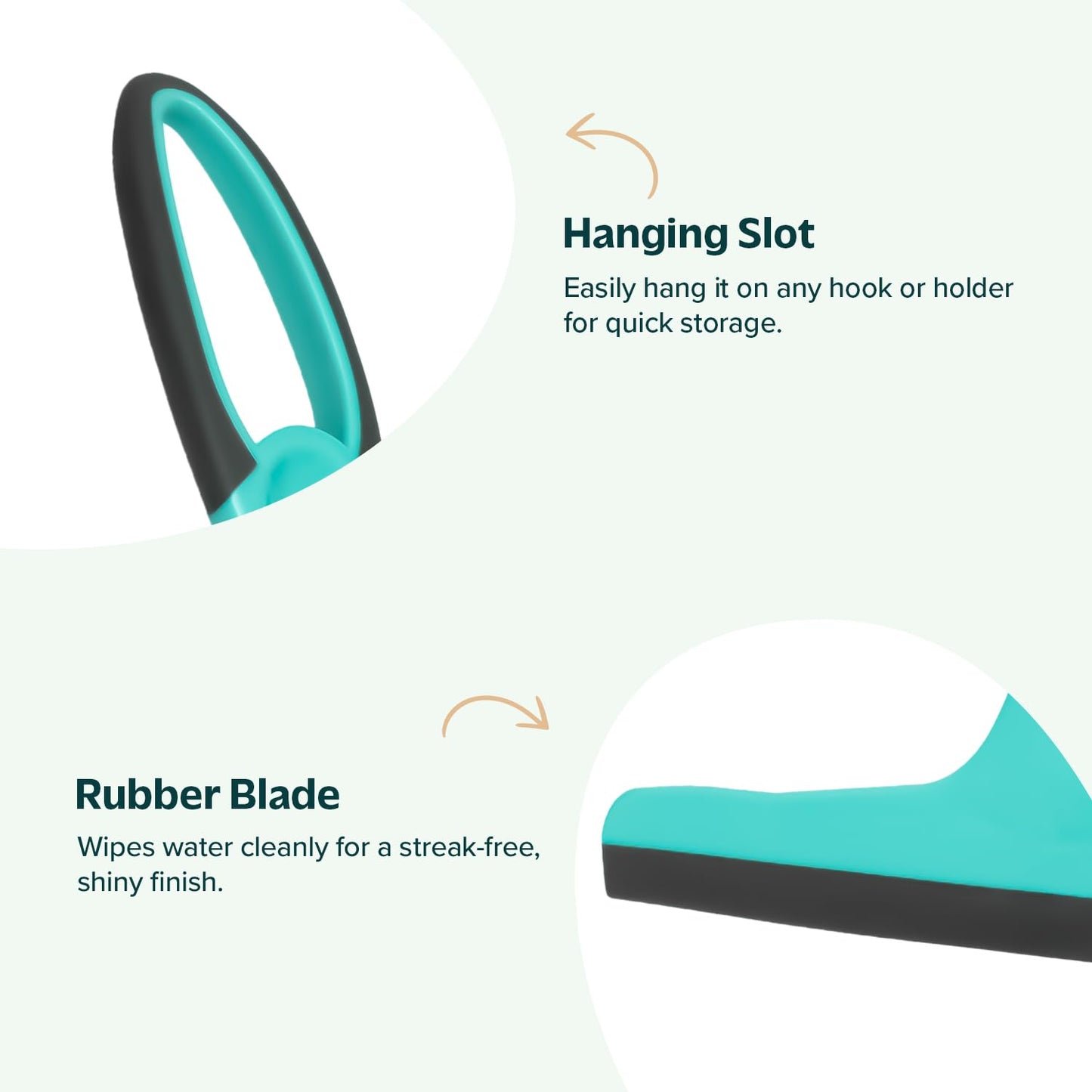 Flatro Window Squeegee Shower Cleaner Scraper (Pack of 2) | Handheld Shower, Car Windows Squeegee Glass Cleaning (Grey/Turquoise) with Rubber Blade