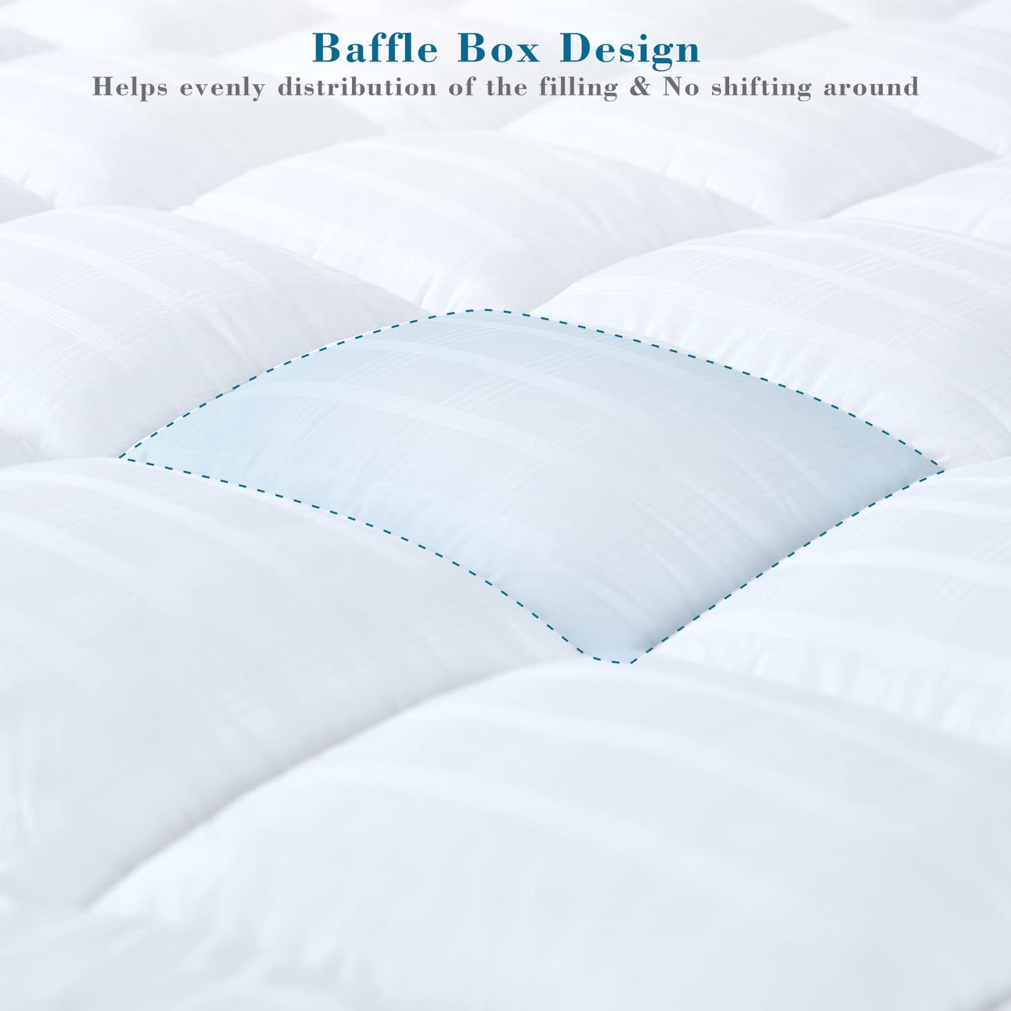 Threads For Bed Extra Thick Mattress Topper Single Bed 100% Cotton Cover, Soft Mattress Bed Topper Pad with Elastic Anchor Corner Straps, Baffle Box