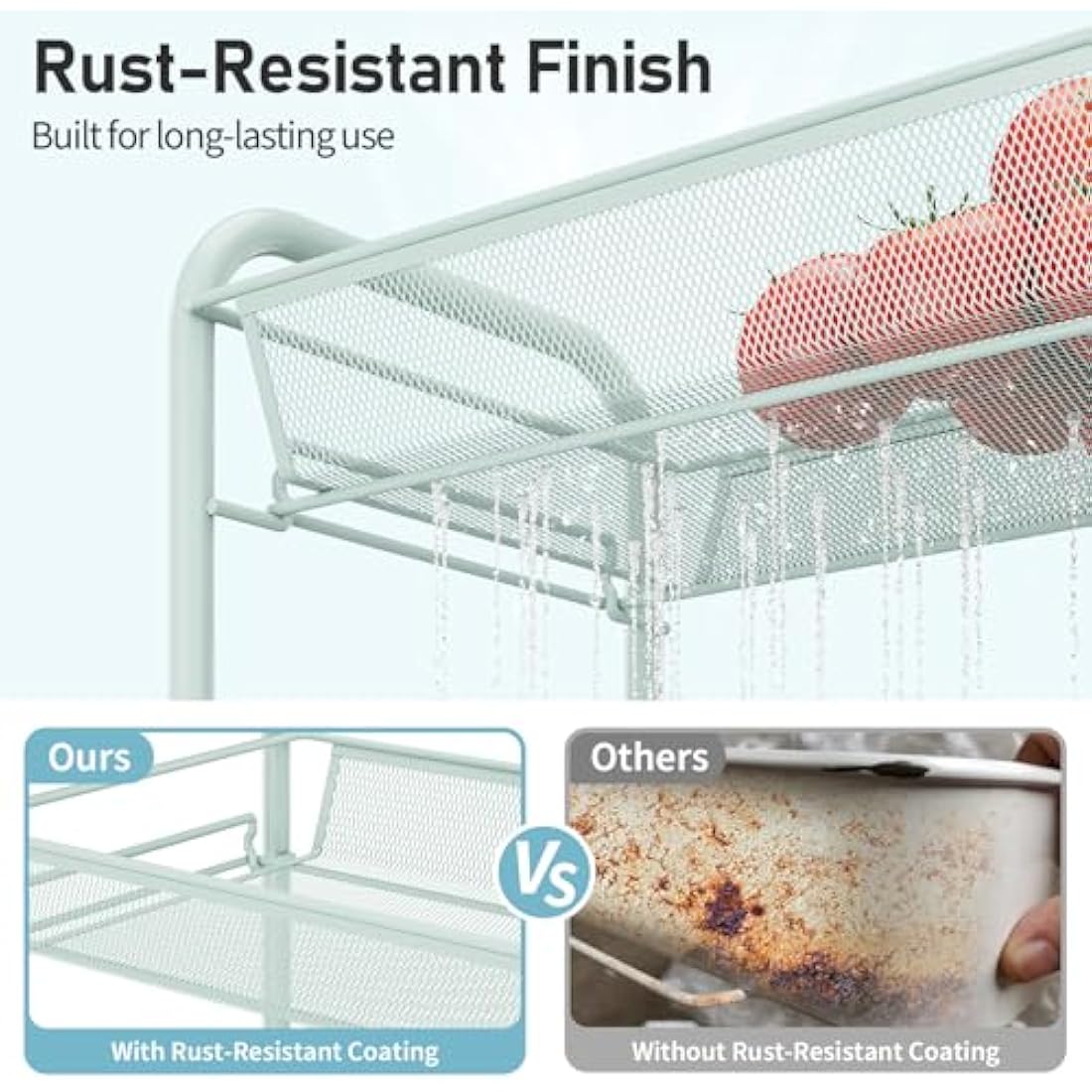 APEXCHASER 3-Tier Rolling Cart,Easy Assemble Mobile Storage Trolley On Wheels,Slide Out Utility Cart Shelving Units Kitchen Bathroom Laundry Room,Green