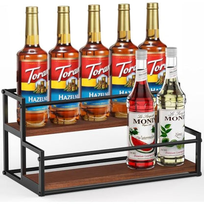 THYGIFTREE Coffee Syrup Rack Organizer 2-Tier Syrup Bottle Holder Stand for Coffee Bar Station