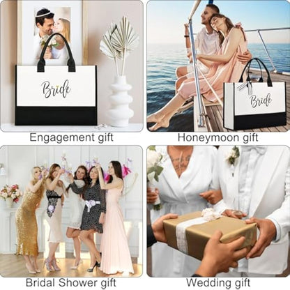 Lamyba Bride Bag with Makeup Bag and Reinforced Bottom, Bridal Shower Gifts - Black and White