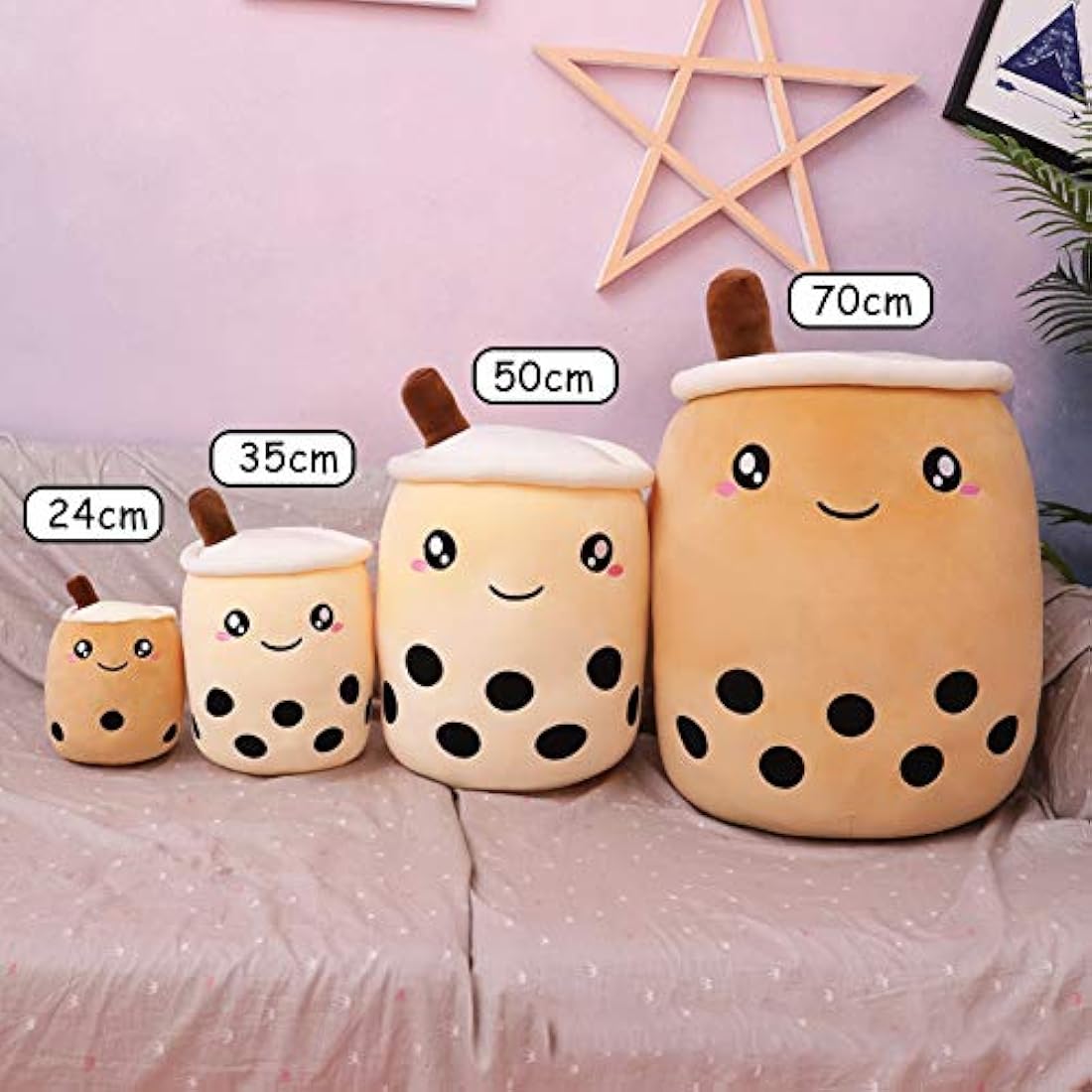 AMOZO Cute Cartoon Boba Milk Tea Soft Plush Doll, Giant Boba Bubble Plushie Stuffed Tea Cup Pillow Gift Toys(Beige,24cm)